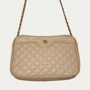 Vintage Ganson Cream Quilted Crossbody Bag with Gold Hardware